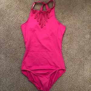 Pink high neck ballet leotard